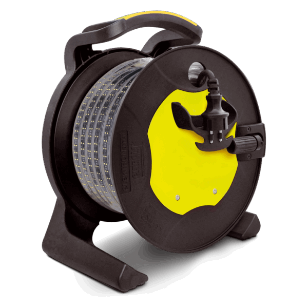 LED-Leuchtband Trommel 2.0 in Gelb – flexibler LED-Lichtschlauch auf Rolle für Baustelle und Industrie, auch Lichtschlauch genannt.