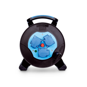 Kabeltrommel 25m blau mit robustem Gehäuse für Baustelle und Handwerk